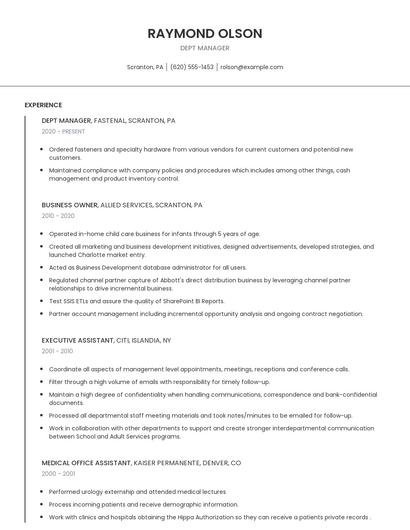 Dept Manager Resume