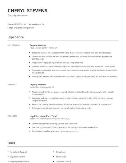 Deputy Assessor Resume