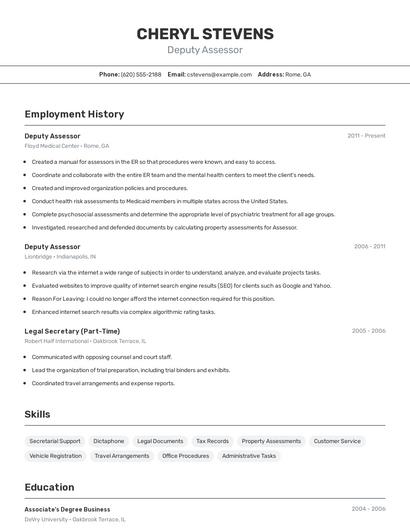 Deputy Assessor Resume