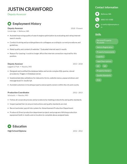 Deputy Assessor Resume