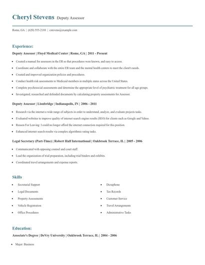 Deputy Assessor Resume