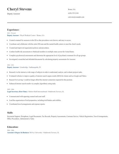 Deputy Assessor Resume