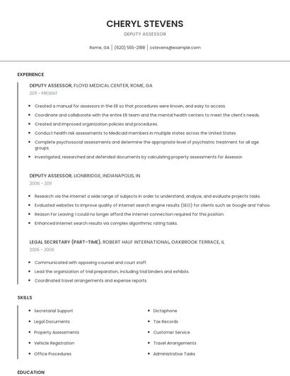 Deputy Assessor Resume