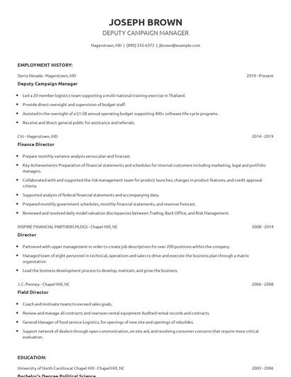 Deputy Campaign Manager Resume