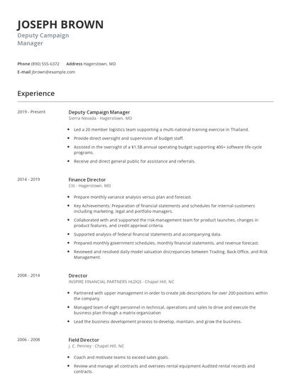Deputy Campaign Manager Resume