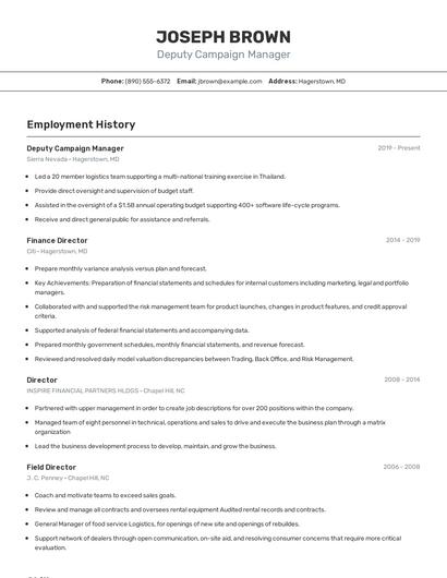 Deputy Campaign Manager Resume