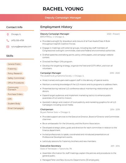 Deputy Campaign Manager Resume