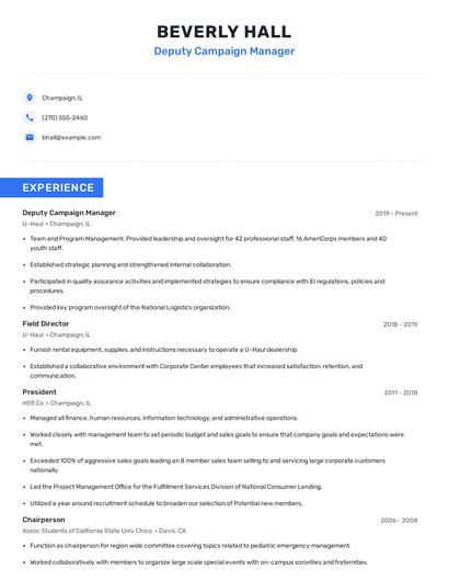 Deputy Campaign Manager Resume
