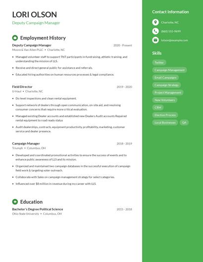 Deputy Campaign Manager Resume