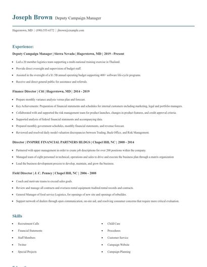 Deputy Campaign Manager Resume