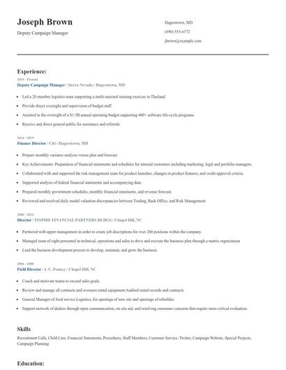 Deputy Campaign Manager Resume