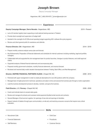 Deputy Campaign Manager Resume