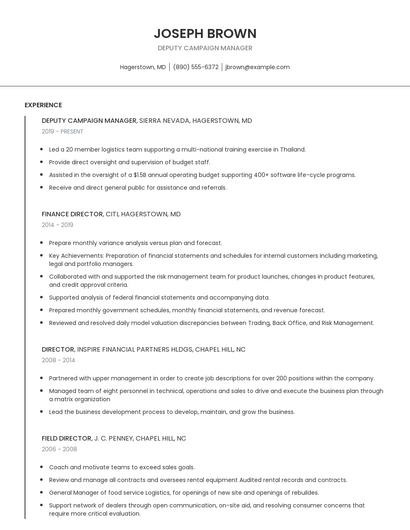 Deputy Campaign Manager Resume