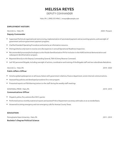 Deputy Commander Resume