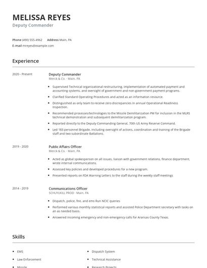 Deputy Commander Resume