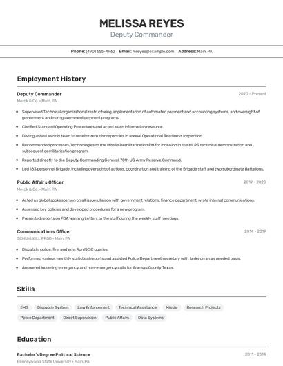Deputy Commander Resume
