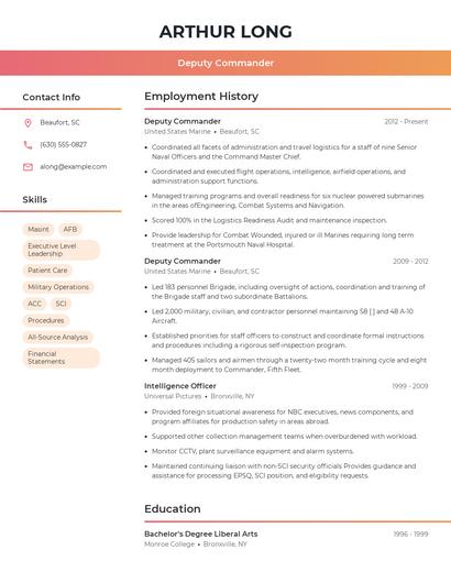 Deputy Commander Resume
