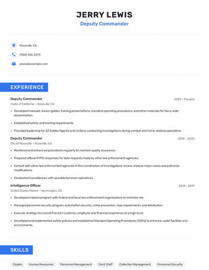 Deputy Commander Resume