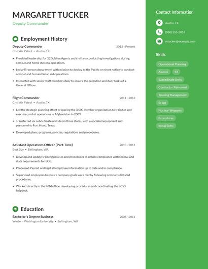 Deputy Commander Resume