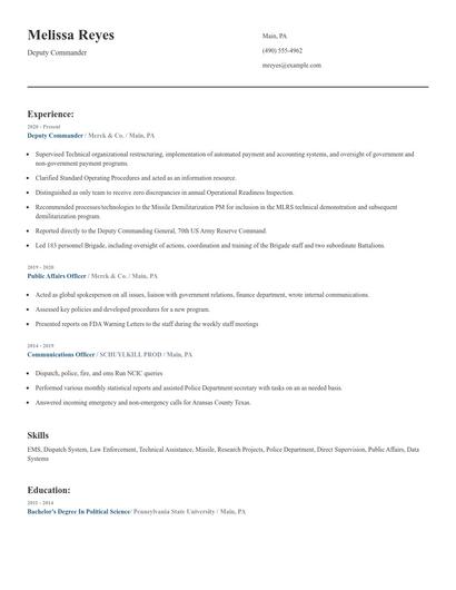 Deputy Commander Resume