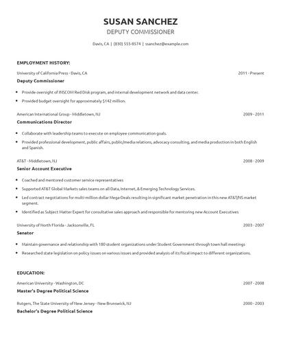 Deputy Commissioner Resume