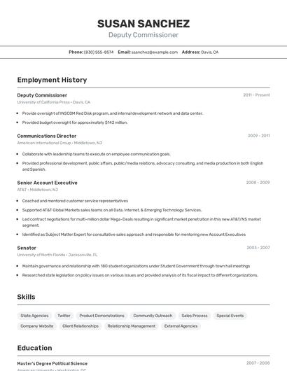 Deputy Commissioner Resume
