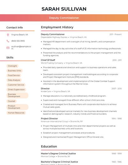 Deputy Commissioner Resume
