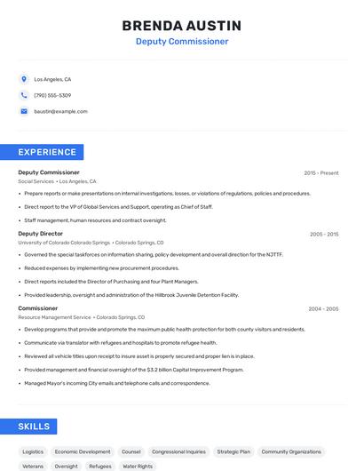 Deputy Commissioner Resume