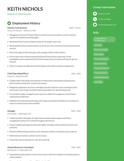 Deputy Commissioner Resume