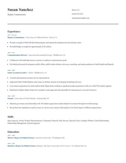 Deputy Commissioner Resume