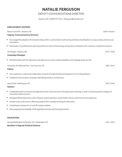 Deputy Communications Director Resume