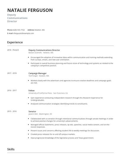 Deputy Communications Director Resume