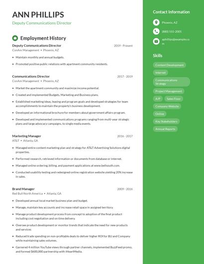 Deputy Communications Director Resume