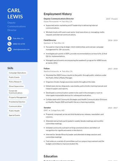 Deputy Communications Director Resume