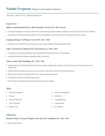 Deputy Communications Director Resume
