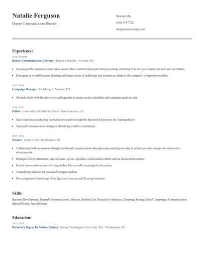 Deputy Communications Director Resume