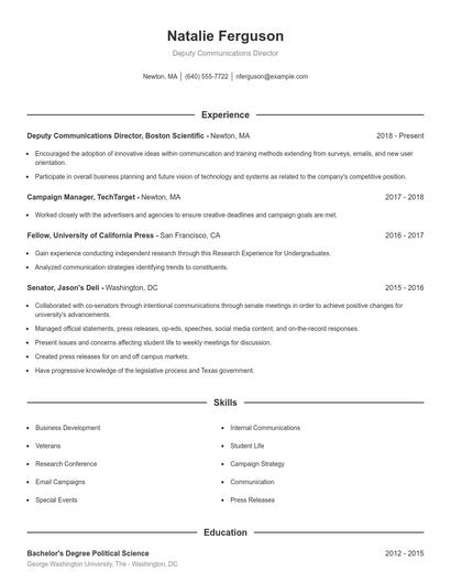 Deputy Communications Director Resume