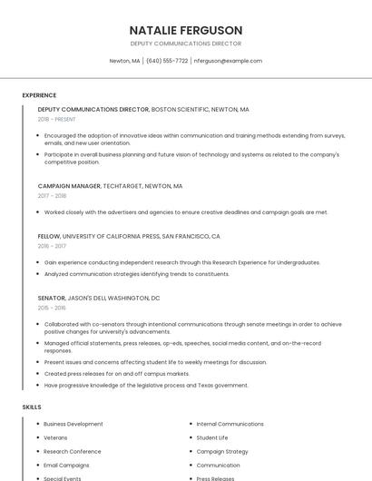Deputy Communications Director Resume