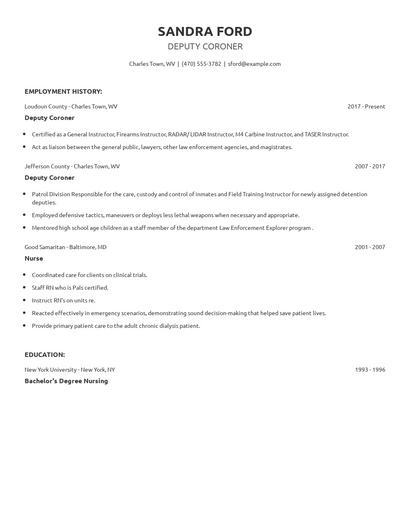 Deputy Coroner Resume