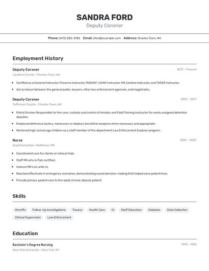 Deputy Coroner Resume