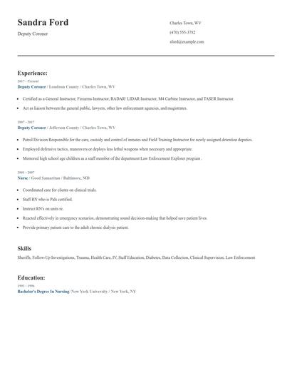 Deputy Coroner Resume