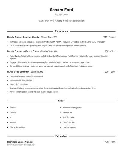 Deputy Coroner Resume