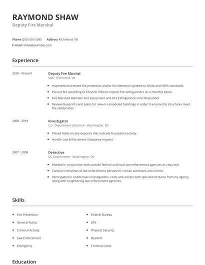 Deputy Fire Marshal Resume