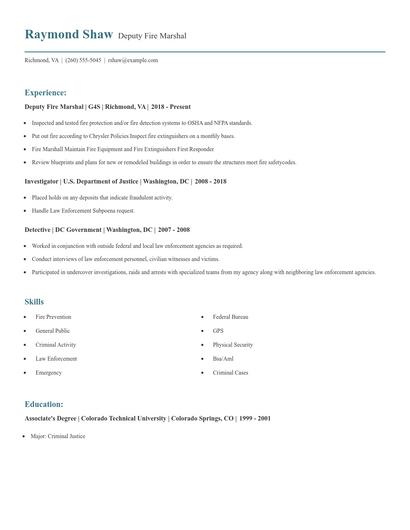 Deputy Fire Marshal Resume