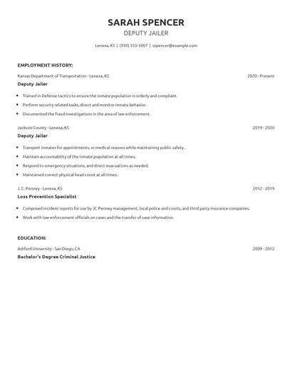 Deputy Jailer Resume