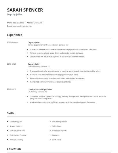 Deputy Jailer Resume