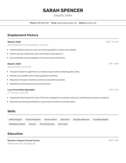 Deputy Jailer Resume
