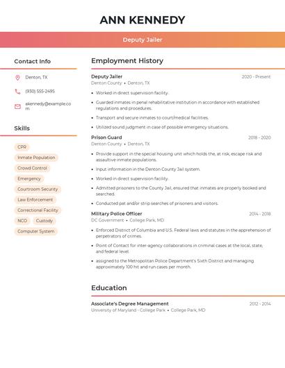 Deputy Jailer Resume