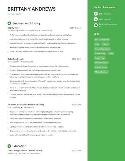 Deputy Jailer Resume