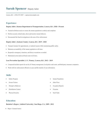 Deputy Jailer Resume